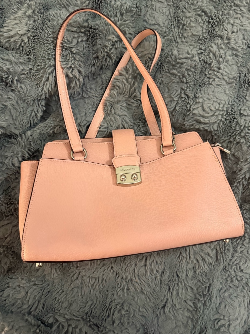 Coach salmon pink Leather Shoulder Tote with silver Hardware medium size